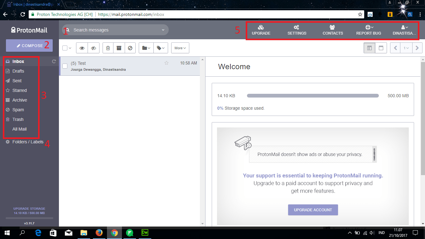 Antarmuka Utama ProtonMail