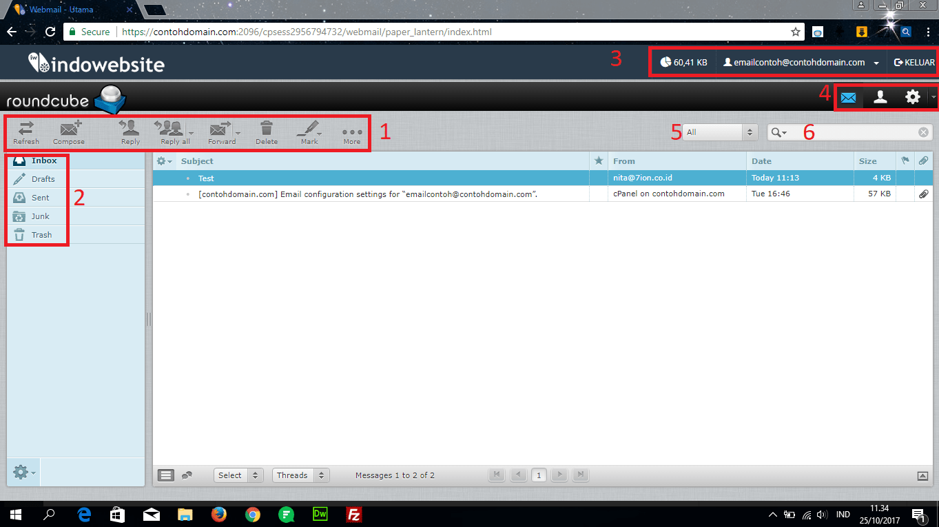Antar muka webmail roundcube