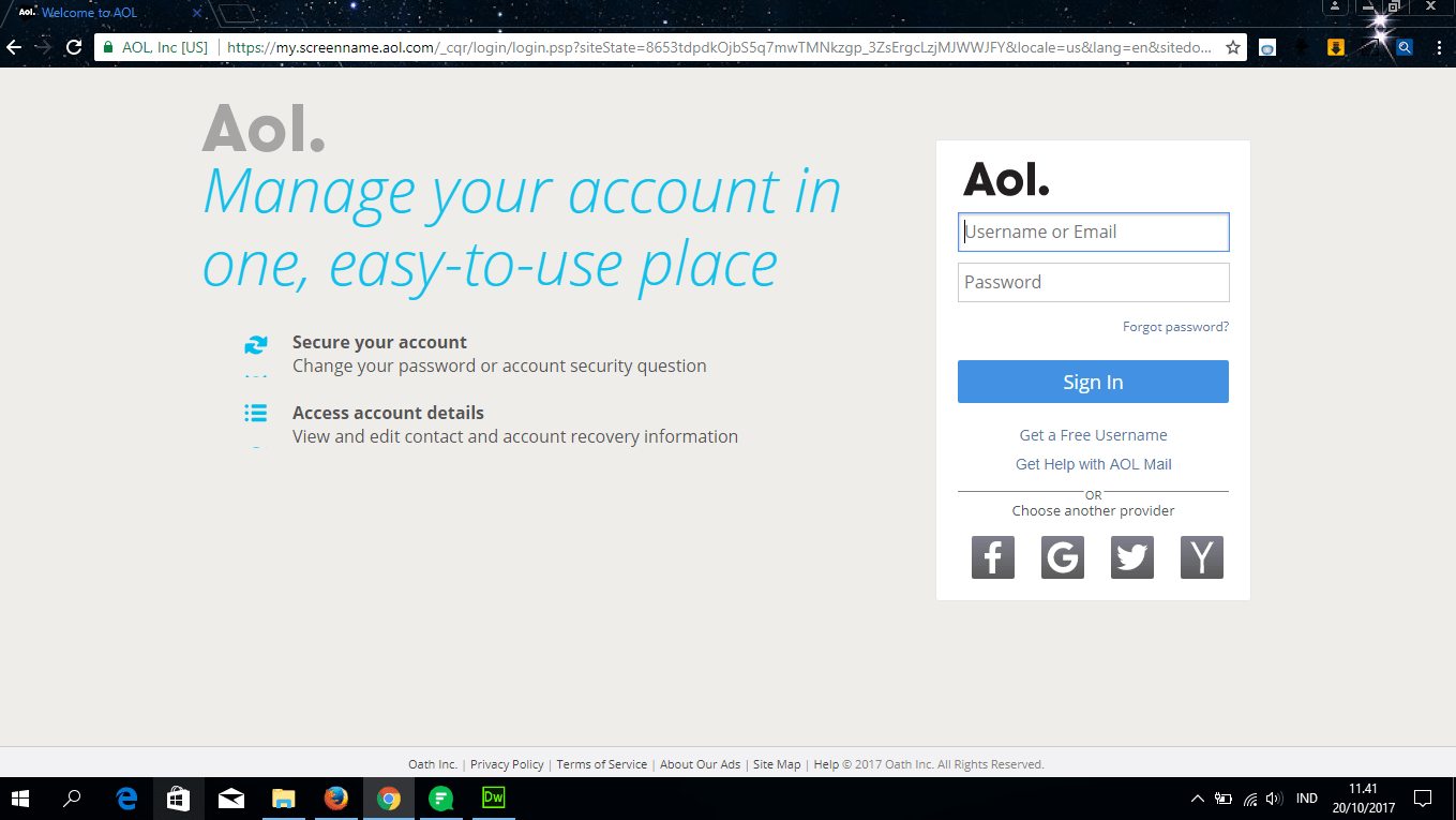 Halaman Login AOL