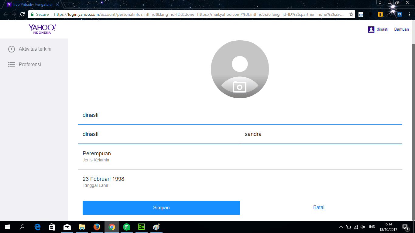 Setting Info Pribadi Yahoo