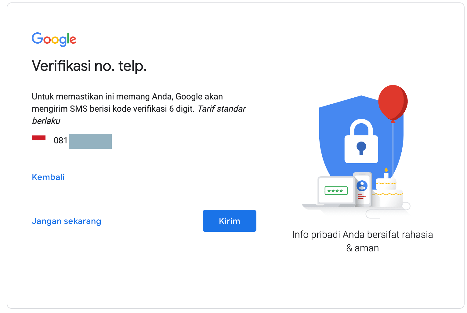 Verifikasi No Telepon untuk Gmail