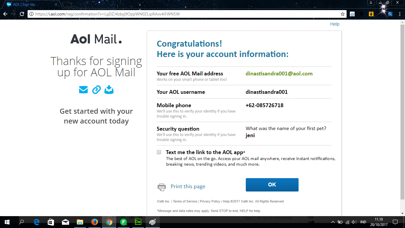 Halaman welcome AOL
